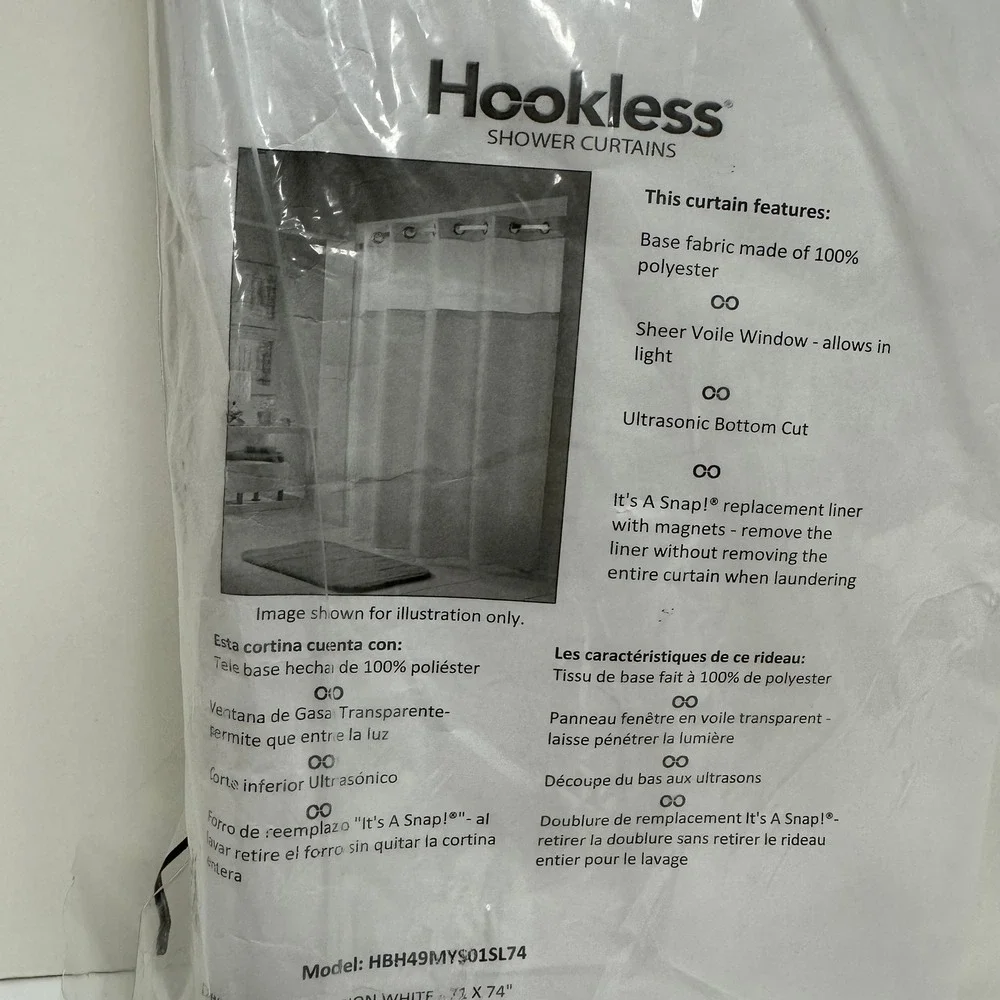 Hookless White Shower Curtain with Snap In Liner Window NWT 71x74 NIP